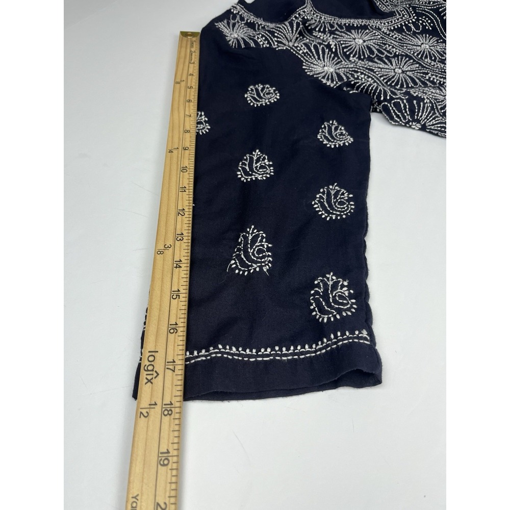 Gretchen Scott Designs Navy & White Embroidered Tunic Top Sz M Beach Resortwear - Picture 8 of 9